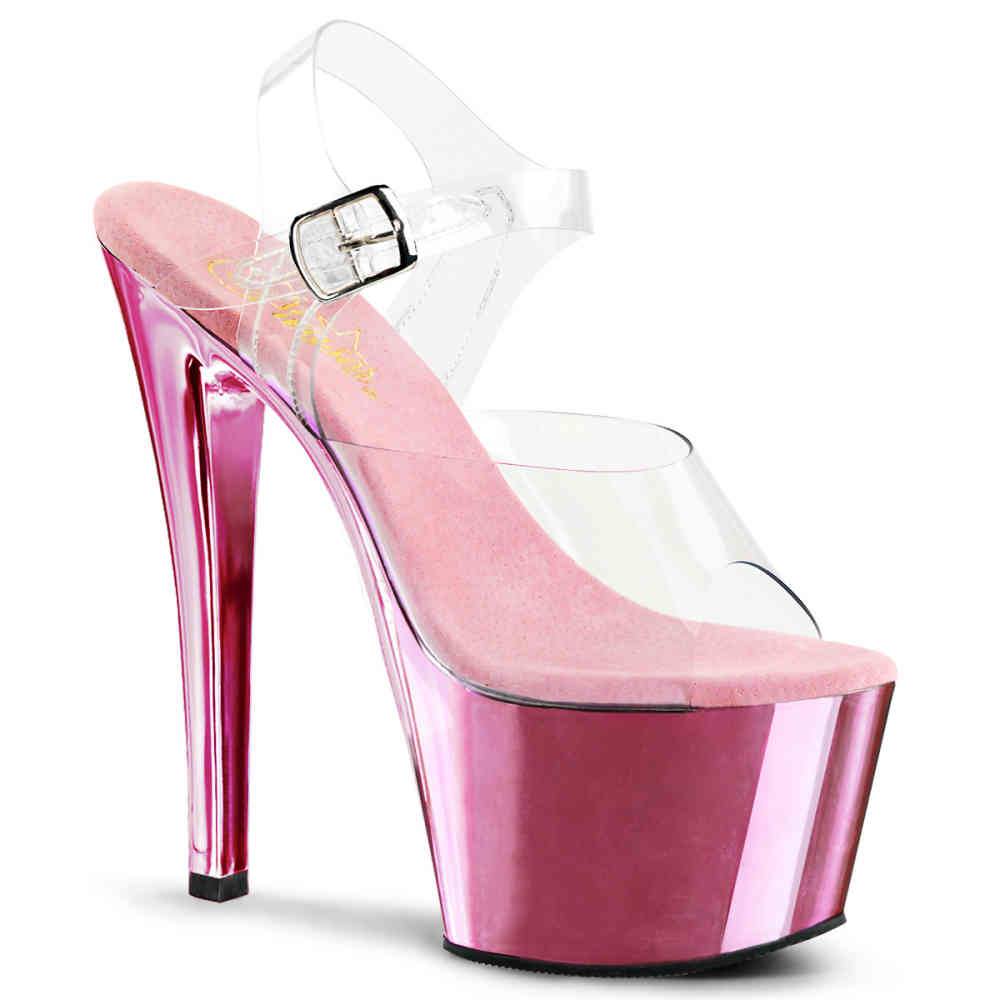 Pleaser - SKY308 Sandale à bride à la cheville, Pole dance chaussures - Chaussures de pole dance - Rose/Transparent Product image